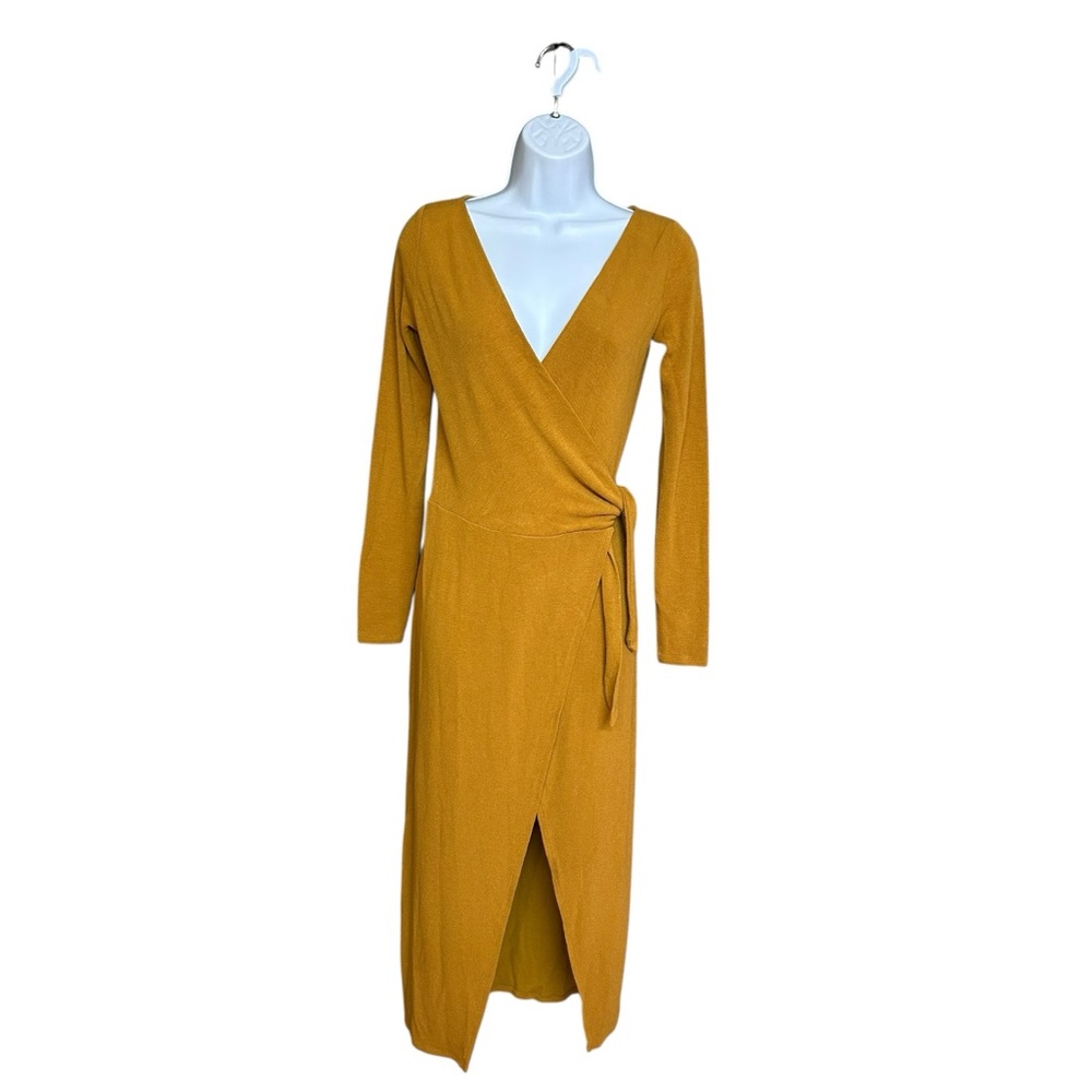 Aritzia Babaton Gaudi Jersey Wrap Gilded Gold Midi Dress Size XS